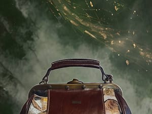 Borsa medico in cuoio con pittura ad olio realizzata a mano