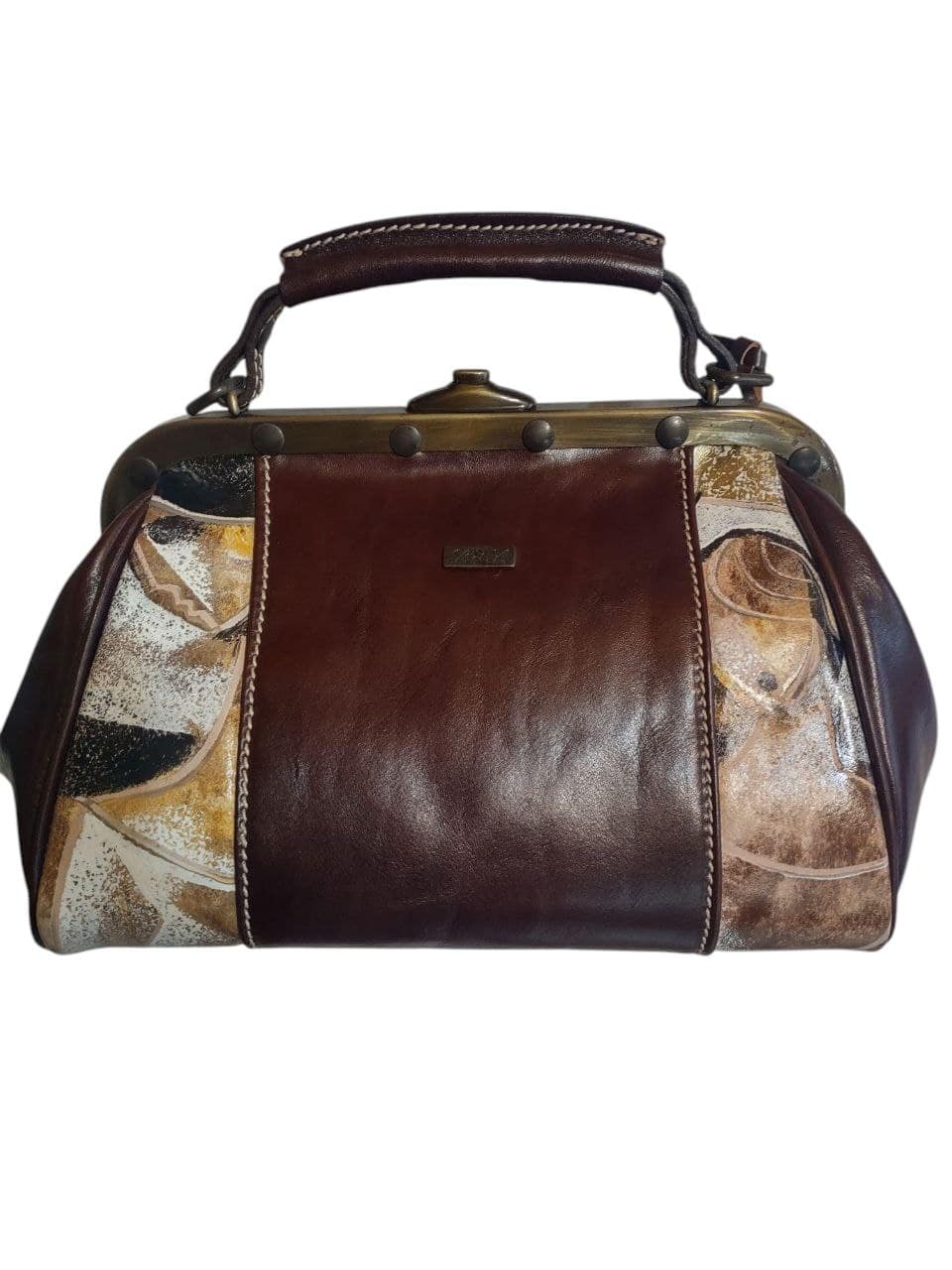 Borsa medico in cuoio con pittura ad olio realizzata a mano - immagine 3