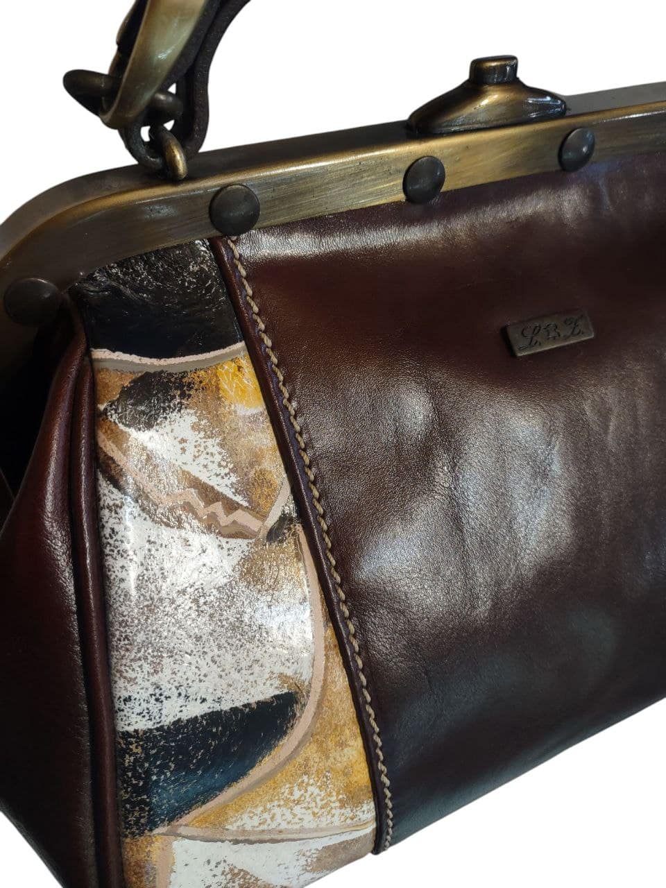 Borsa medico in cuoio con pittura ad olio realizzata a mano - immagine 5